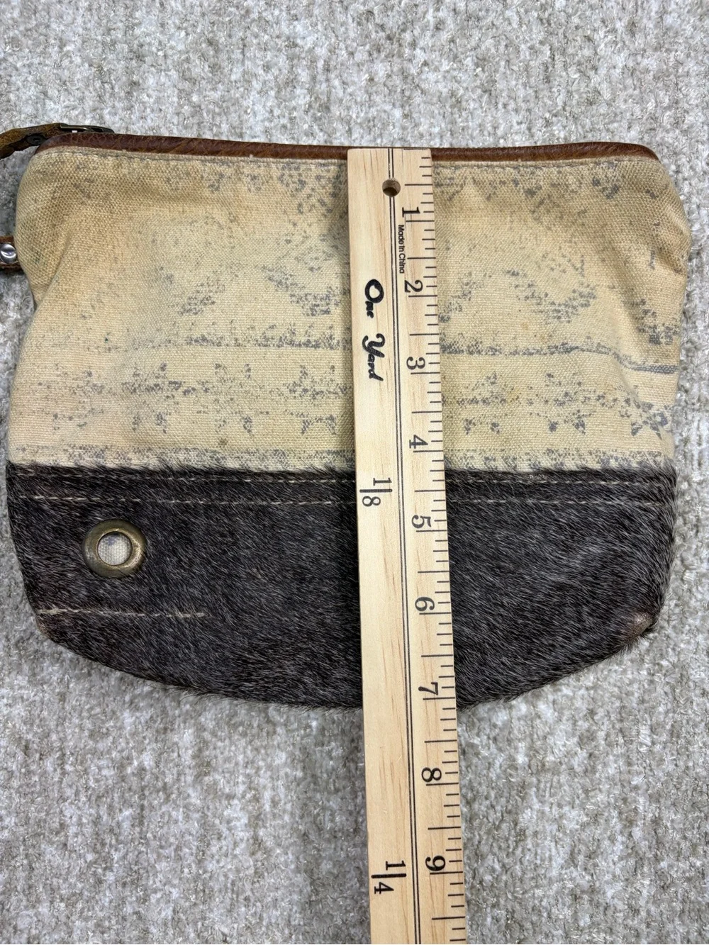 Myra Bag Tan Canvas & Dark Brown Haircalf Wristlet